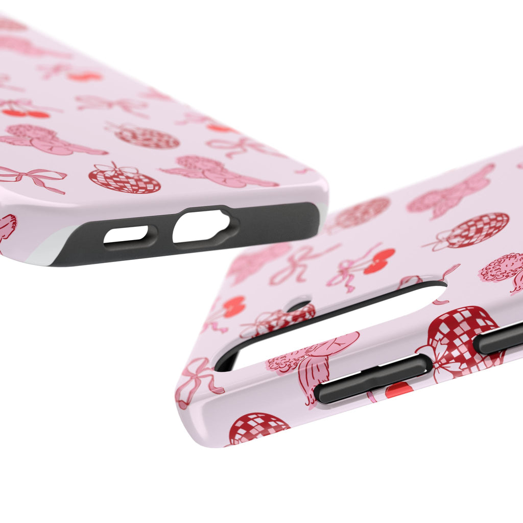 Cupid Cherub Cherry Tough Phone Case — Pink Retro Bow Pattern