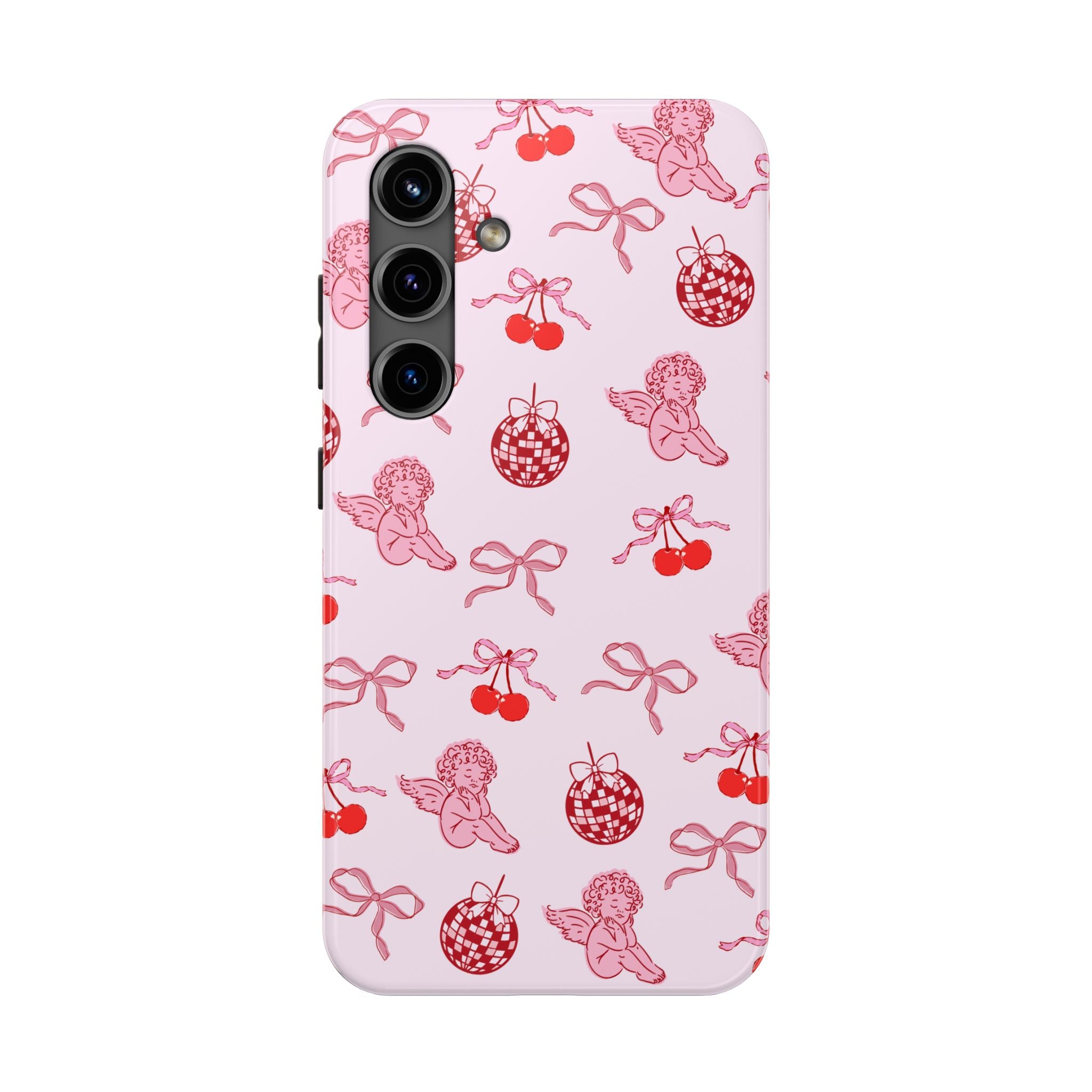 Cupid Cherub Cherry Tough Phone Case — Pink Retro Bow Pattern