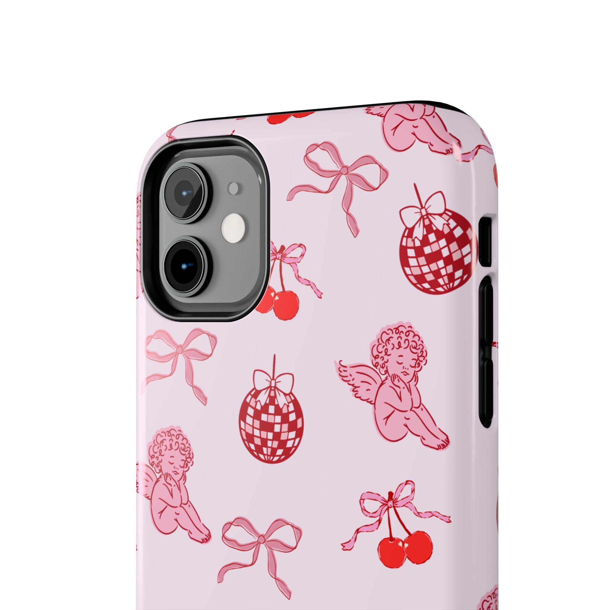 Cupid Cherub Cherry Tough Phone Case — Pink Retro Bow Pattern