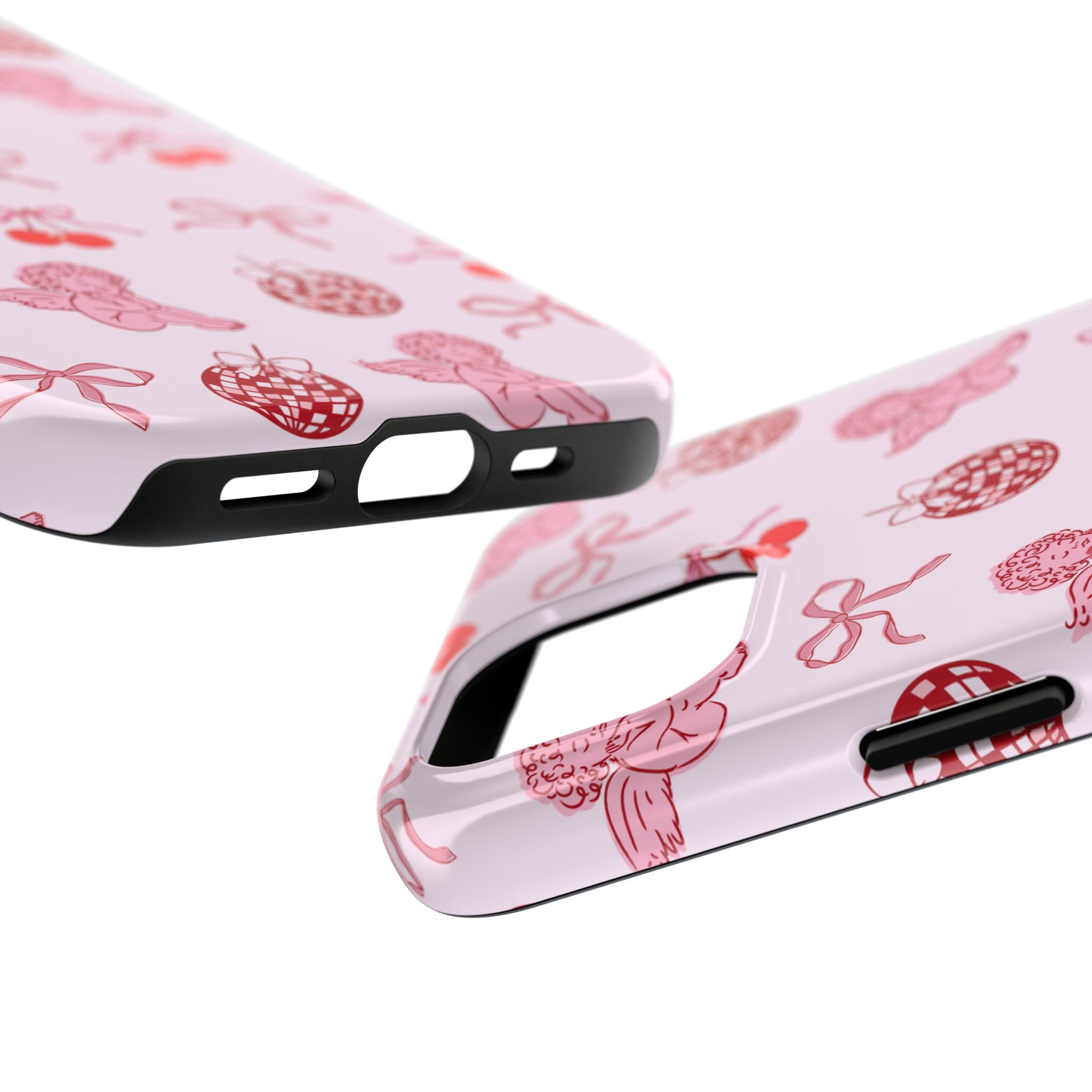 Cupid Cherub Cherry Tough Phone Case — Pink Retro Bow Pattern