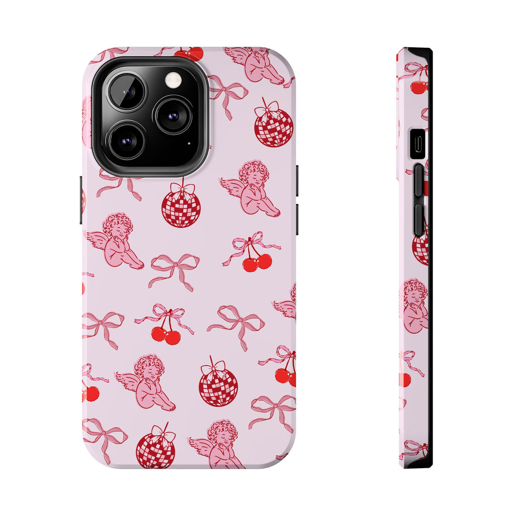 Cupid Cherub Cherry Tough Phone Case — Pink Retro Bow Pattern