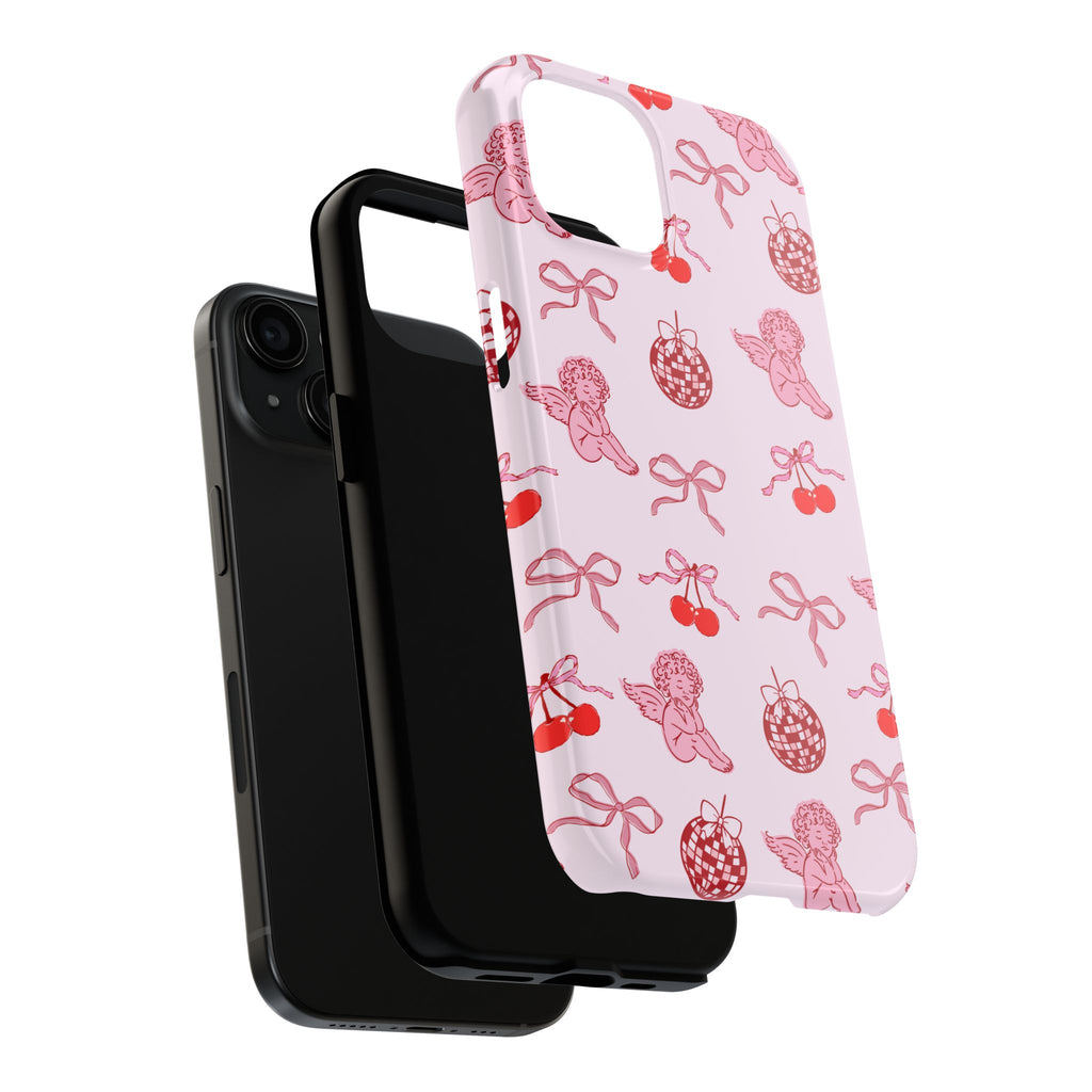 Cupid Cherub Cherry Tough Phone Case — Pink Retro Bow Pattern
