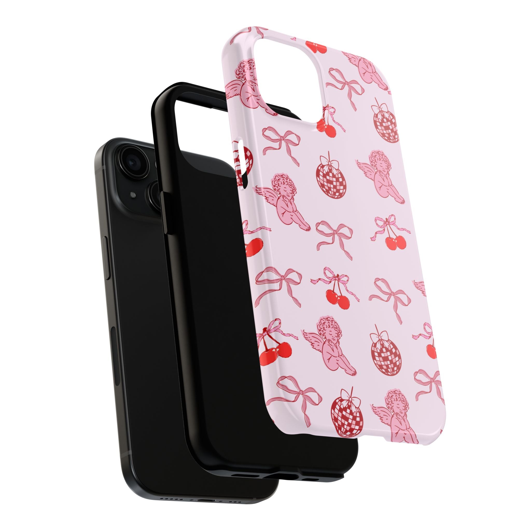 Cupid Cherub Cherry Tough Phone Case — Pink Retro Bow Pattern