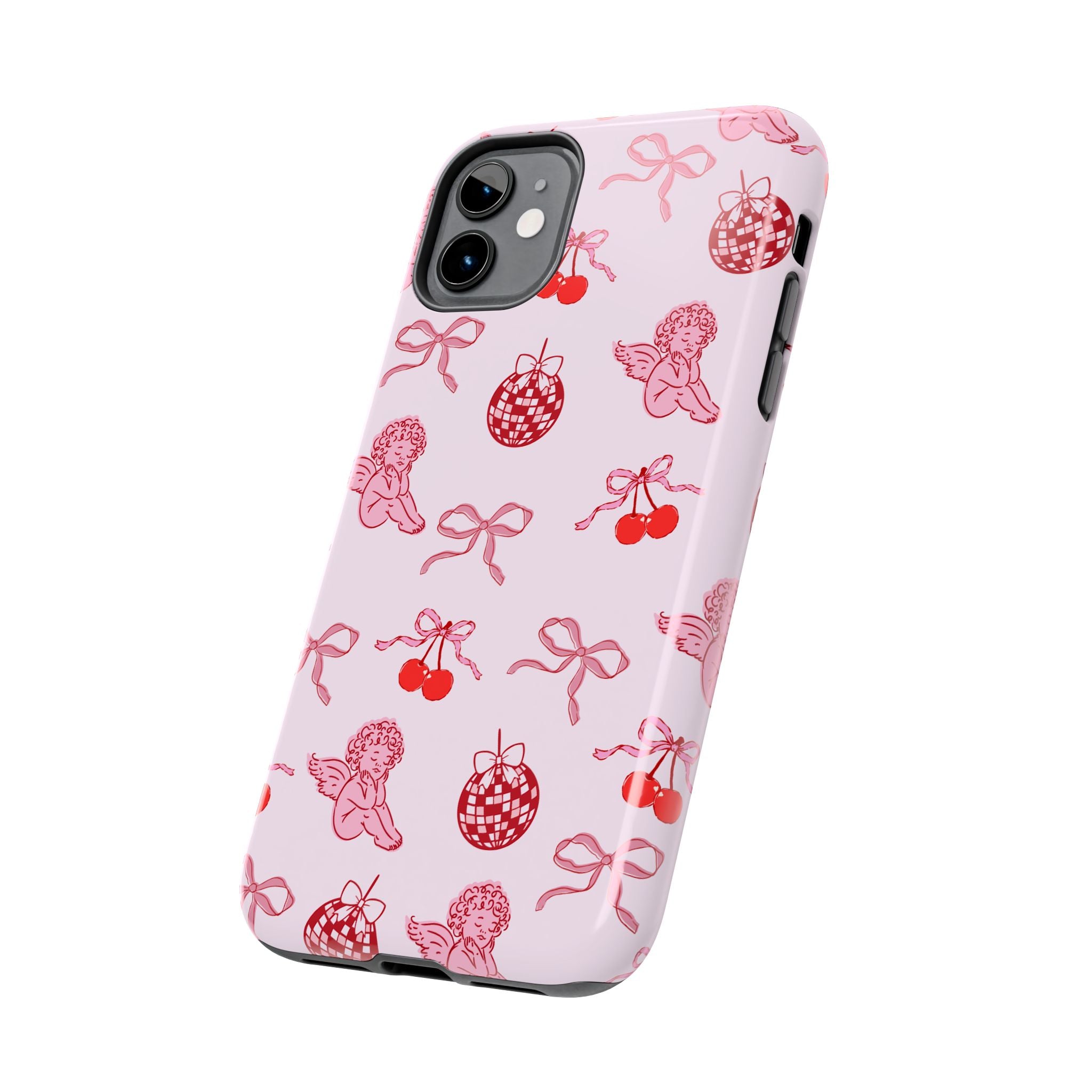 Cupid Cherub Cherry Tough Phone Case — Pink Retro Bow Pattern