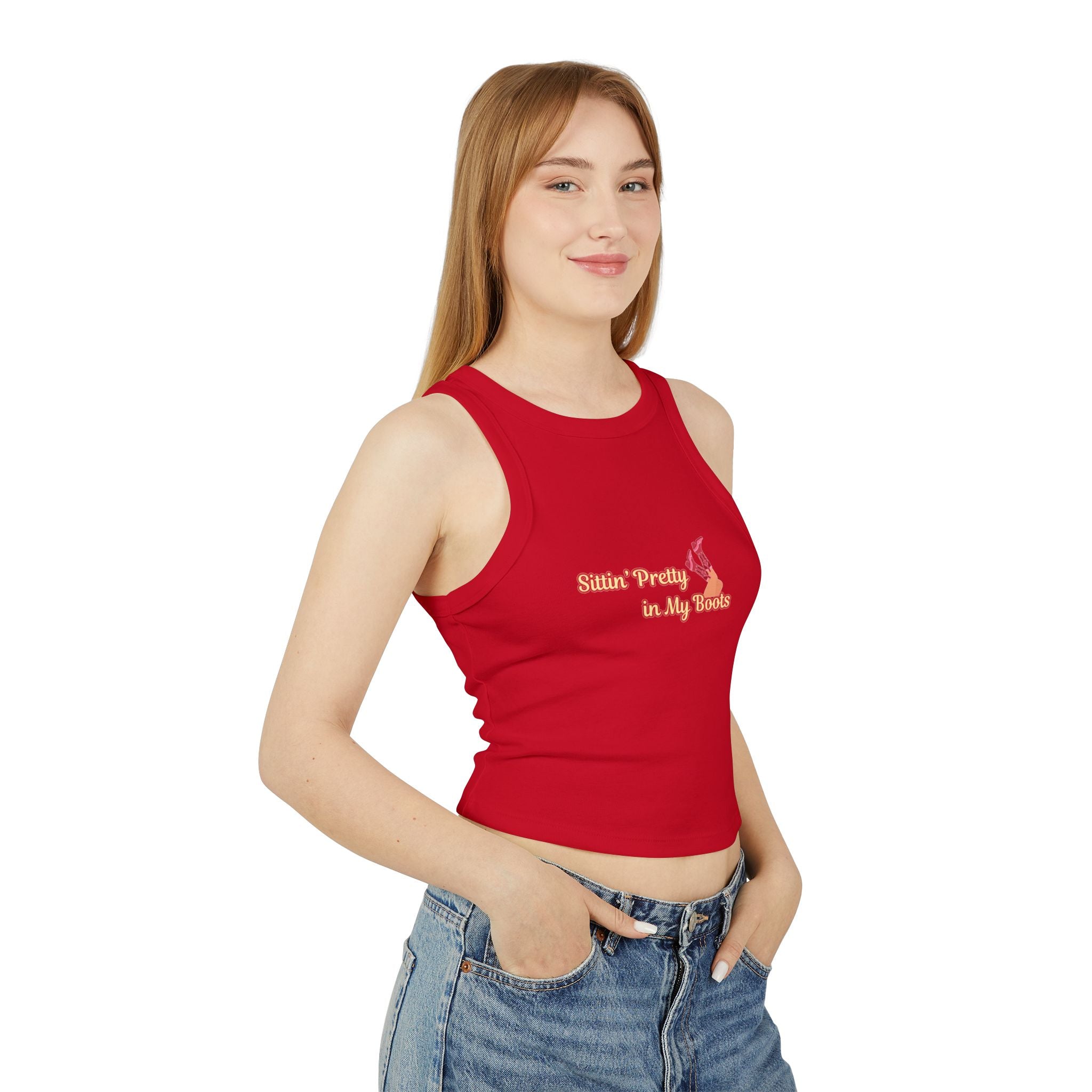 Sittin' Pretty in My Boots Racer Tank