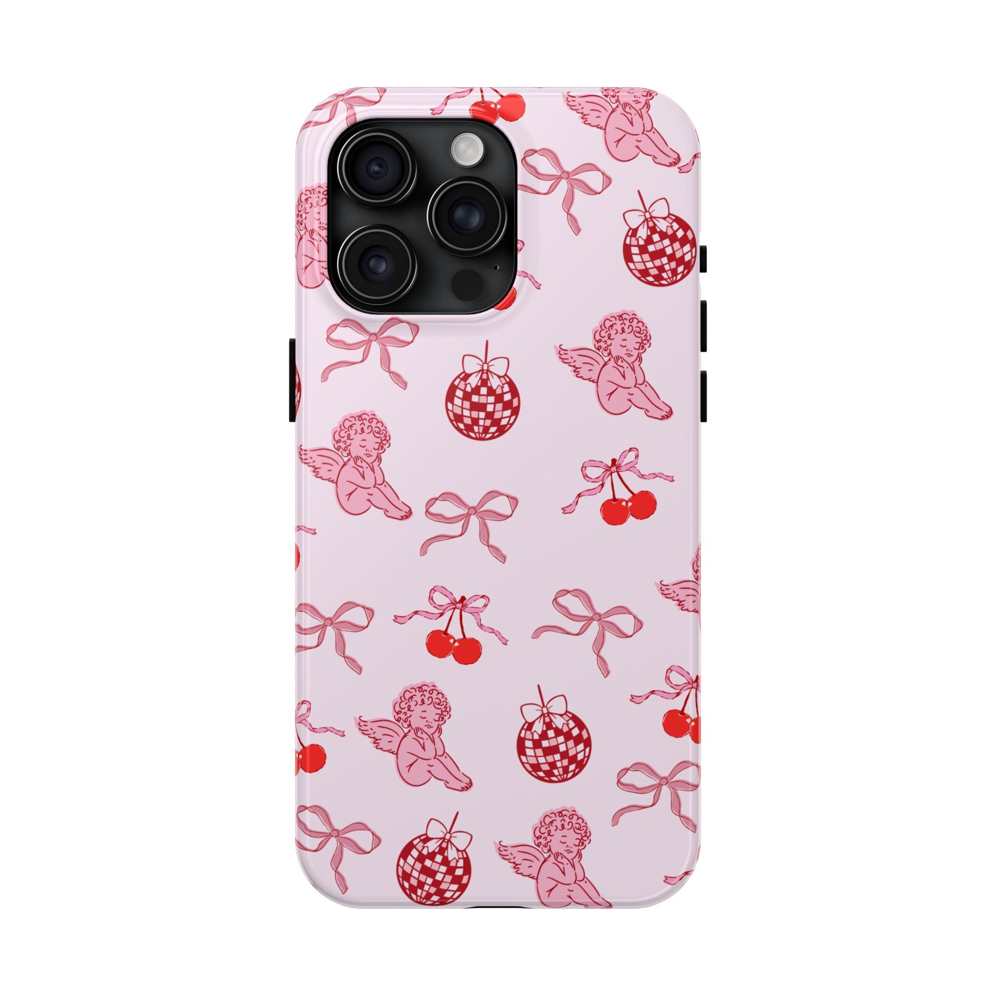 Cupid Cherub Cherry Tough Phone Case — Pink Retro Bow Pattern