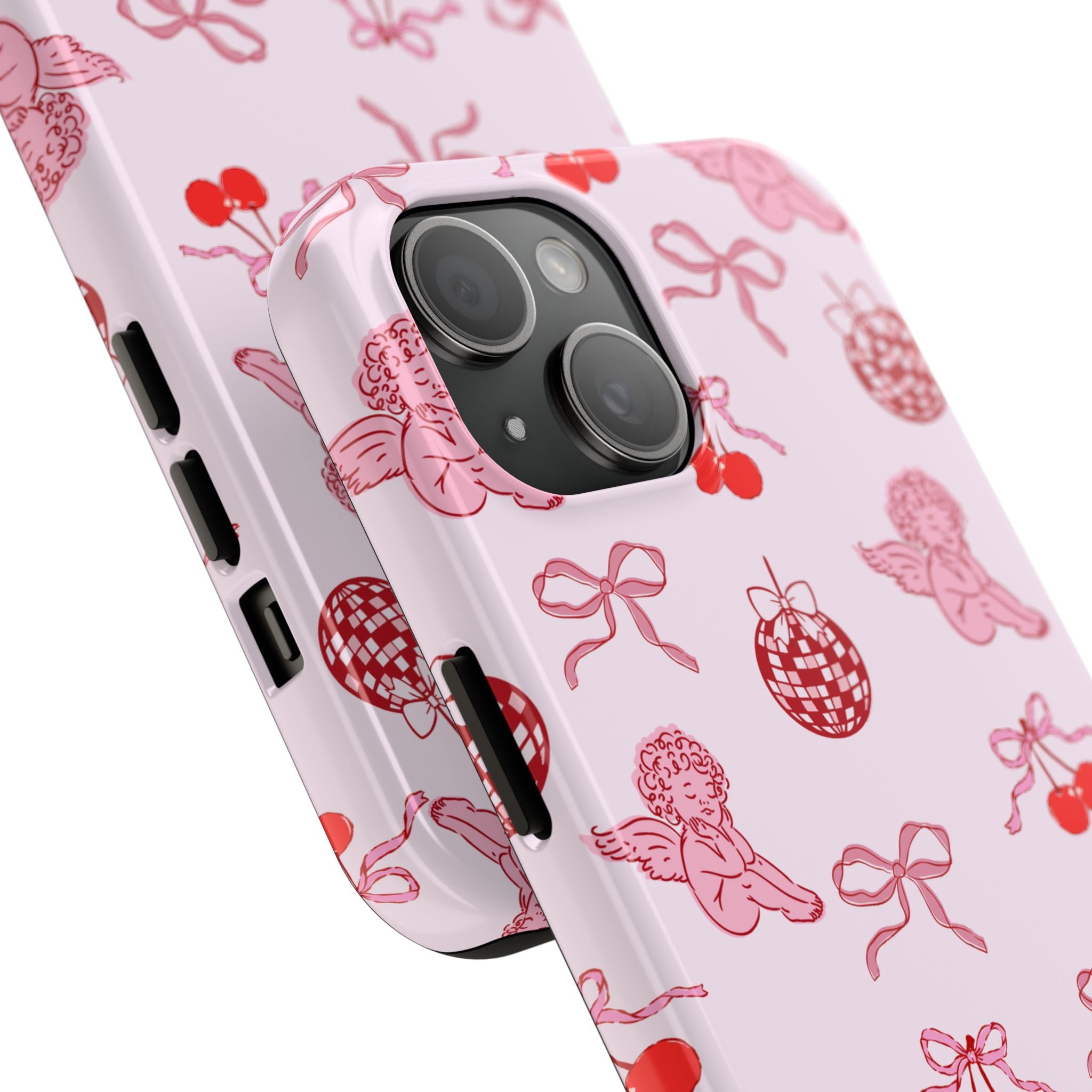 Cupid Cherub Cherry Tough Phone Case — Pink Retro Bow Pattern