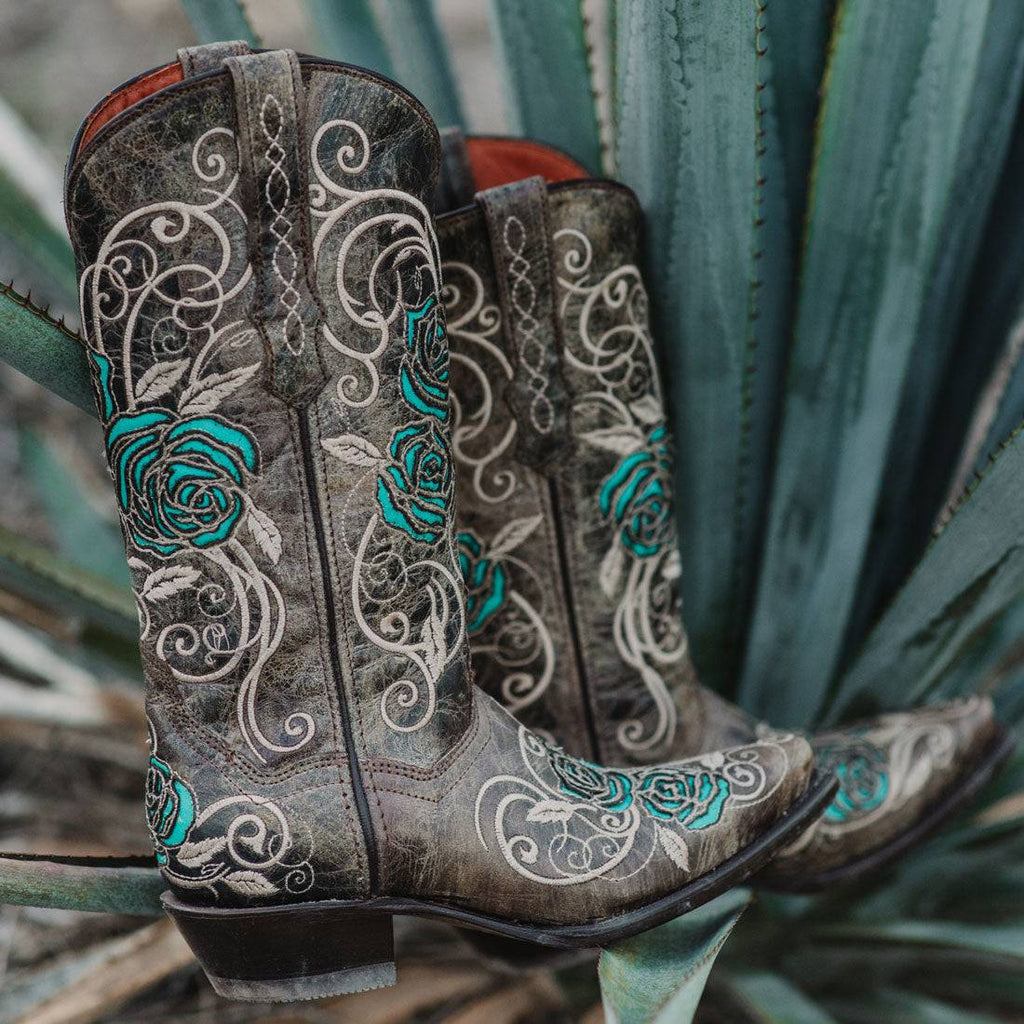 Turquoise Rose Inlayed Cowgirl Boots
