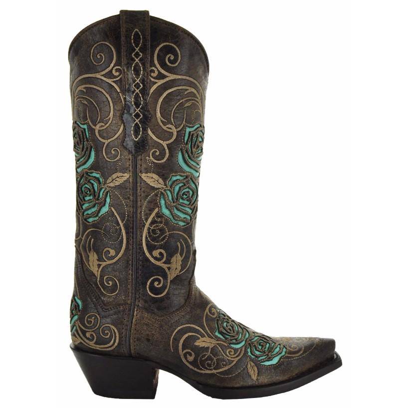 Turquoise Rose Inlayed Cowgirl Boots