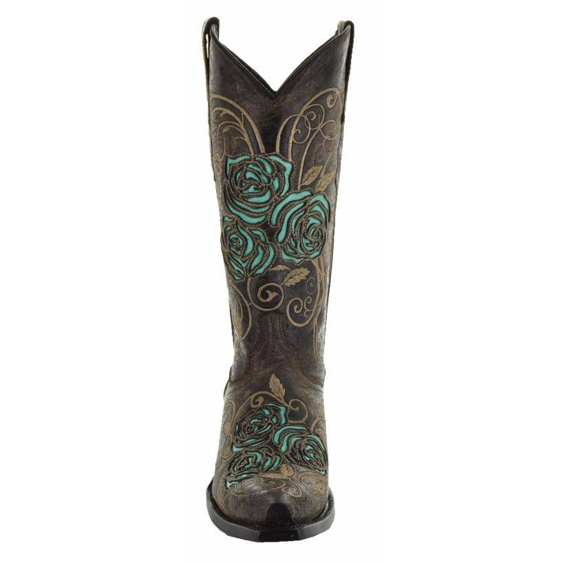Turquoise Rose Inlayed Cowgirl Boots