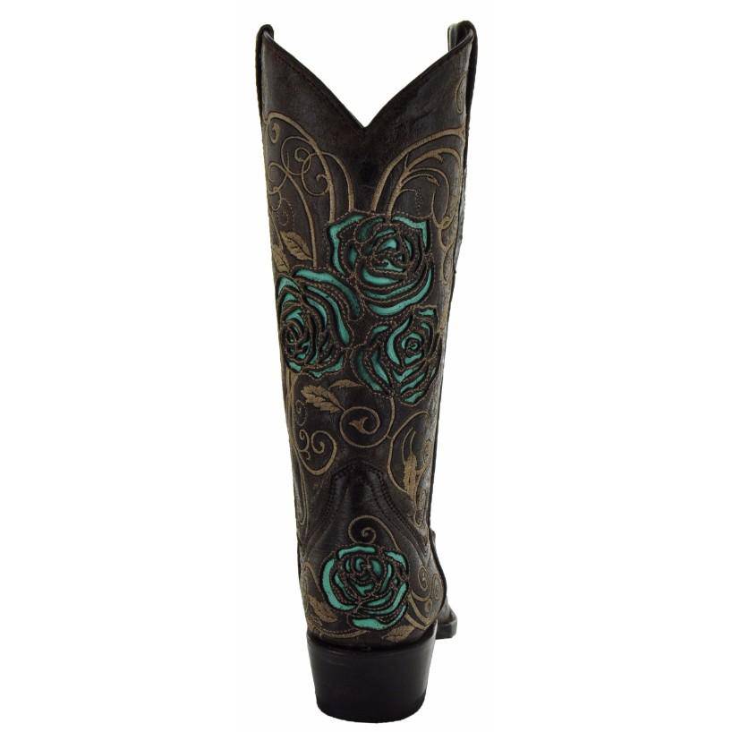 Turquoise Rose Inlayed Cowgirl Boots