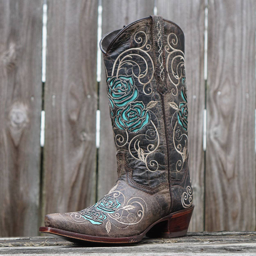 Turquoise Rose Inlayed Cowgirl Boots