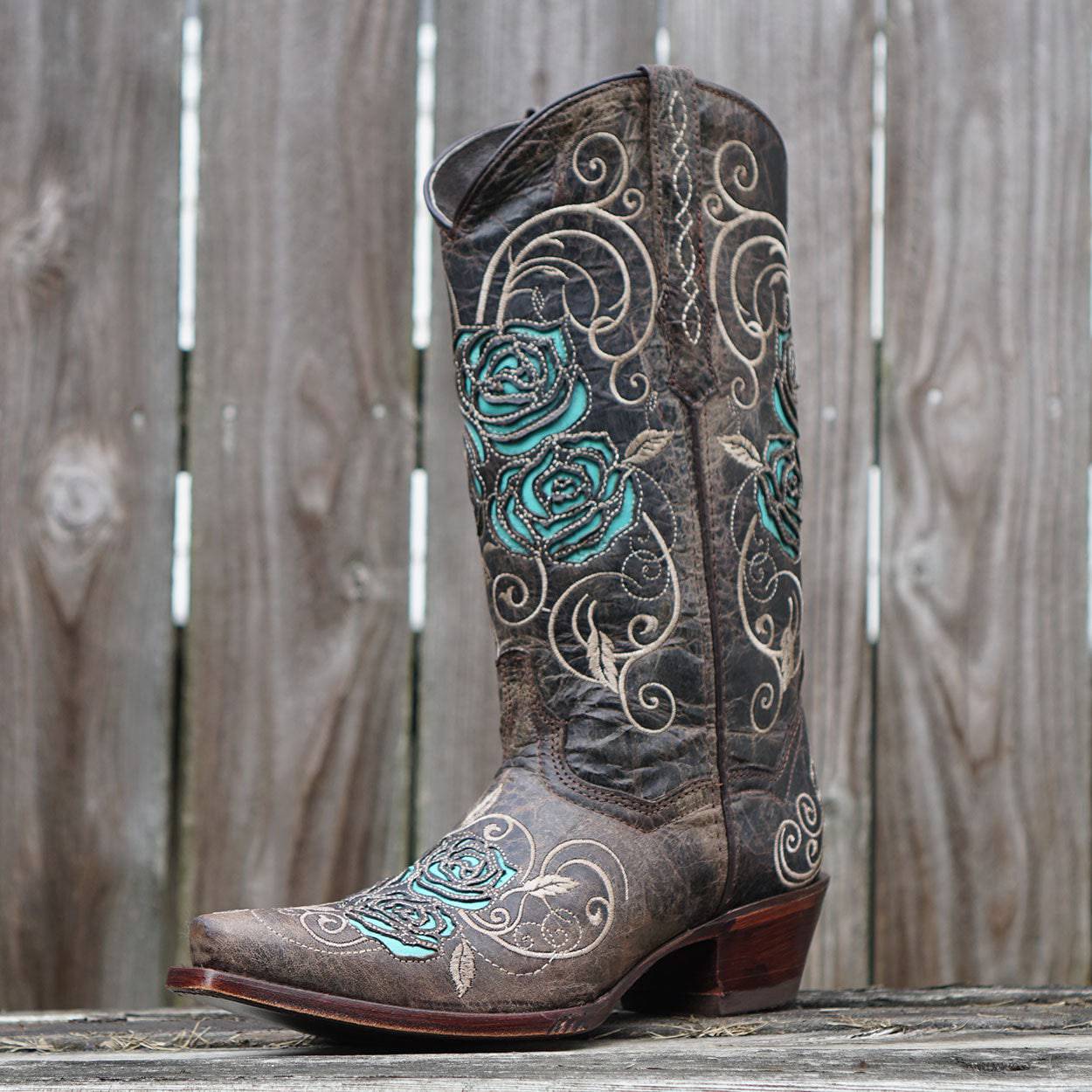 Turquoise Rose Inlayed Cowgirl Boots