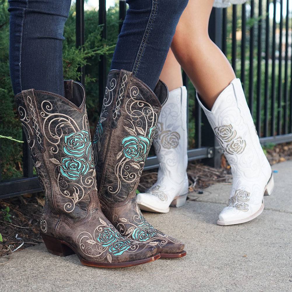 Turquoise Rose Inlayed Cowgirl Boots