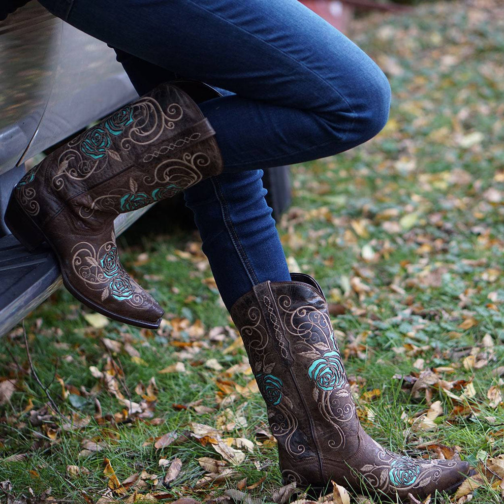 Turquoise Rose Inlayed Cowgirl Boots